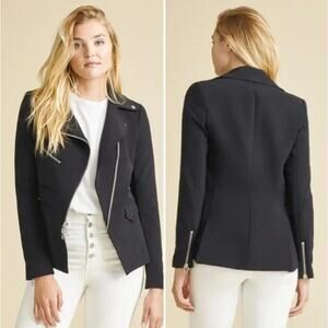 Veronica Beard Hadley Moto Scuba Jacket Size 0 Black Dickey Compatible ASO